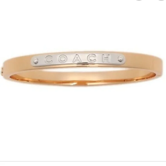 Coach Bangle Bracelet Hinged Rose Gold With Silver Coach Embossed Name Plate NWT - Picture 2 of 13